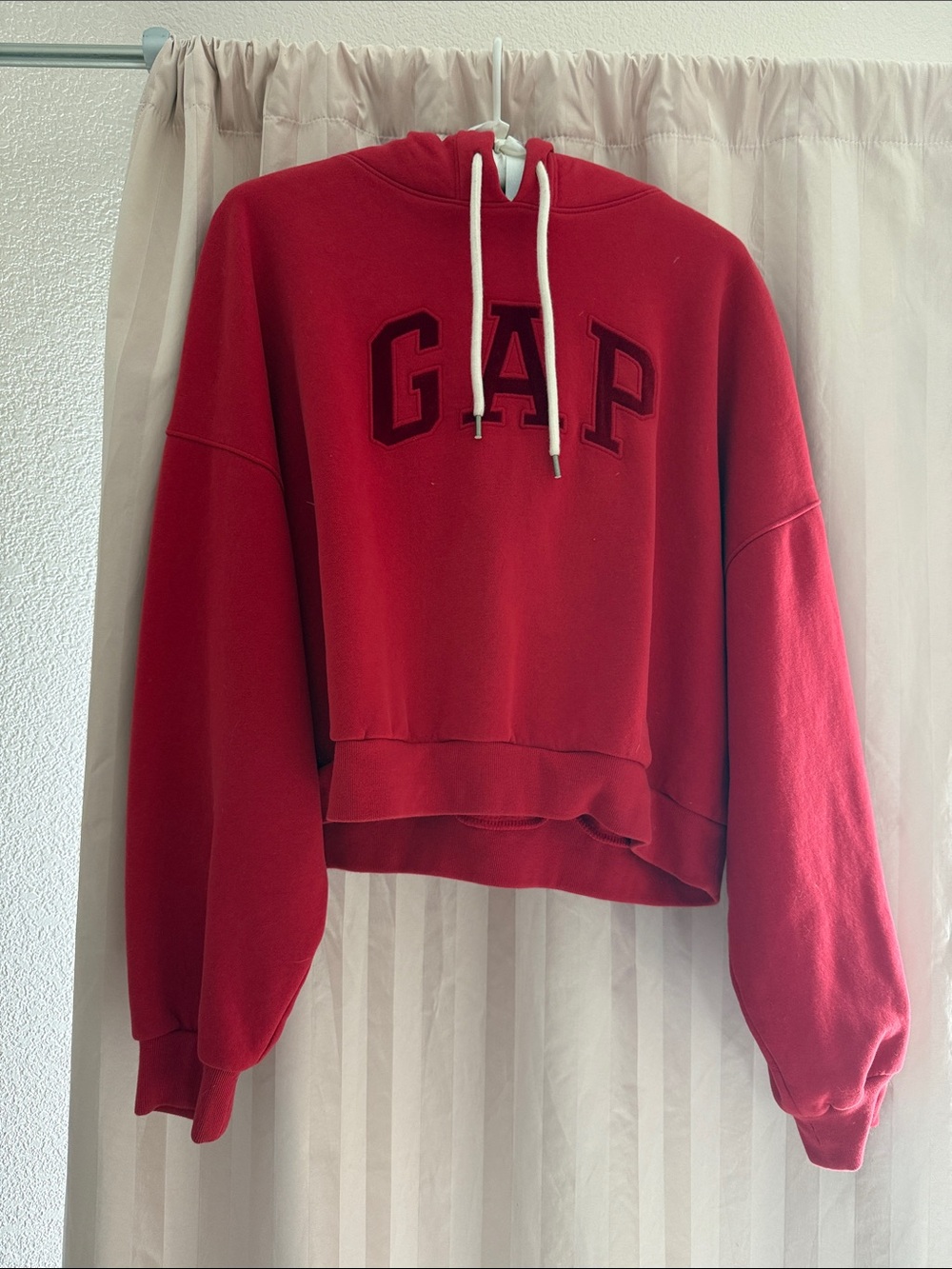 GAP Red Cropped Logo Hoodie with Drawstring